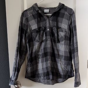 Columbia Black and Gray Plaid Button Down Shirt